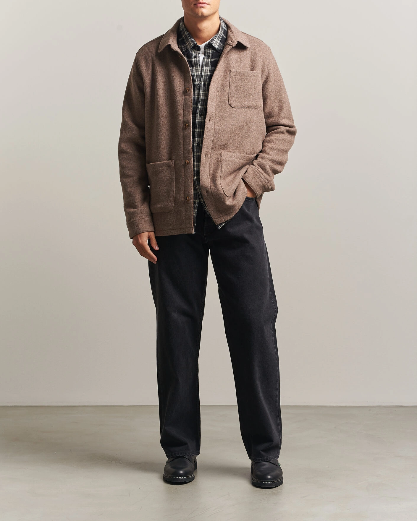 Herr | Skjortor | LES DEUX | Wool Overshirt Dark Sand Melange