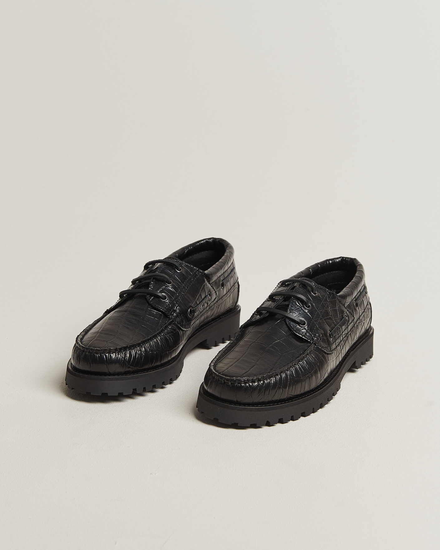Herr | Seglarskor | LES DEUX | Croco Boat Shoe Black