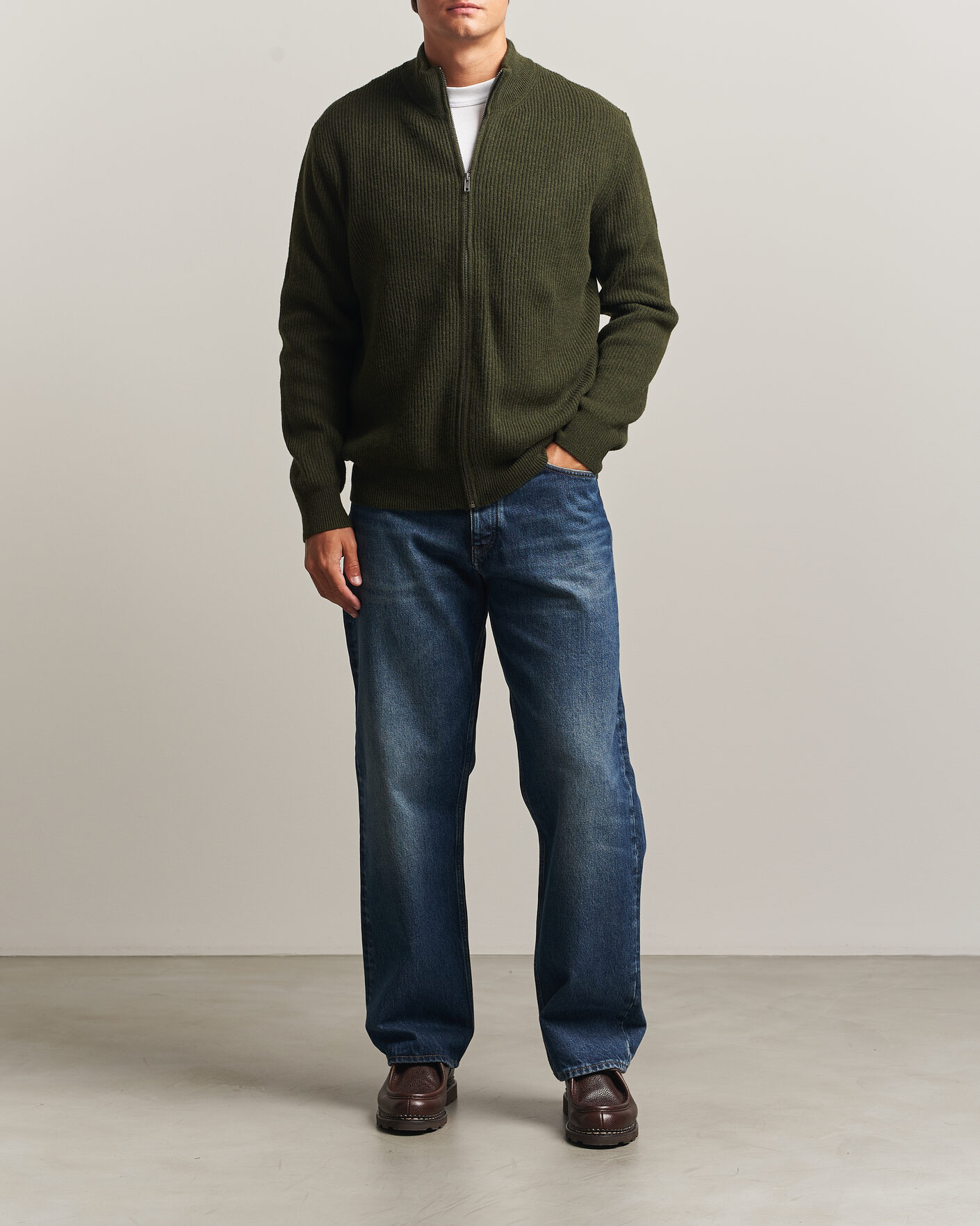Herr | Tröjor | LES DEUX | Wool Rib Knitter Zip Rosin Green