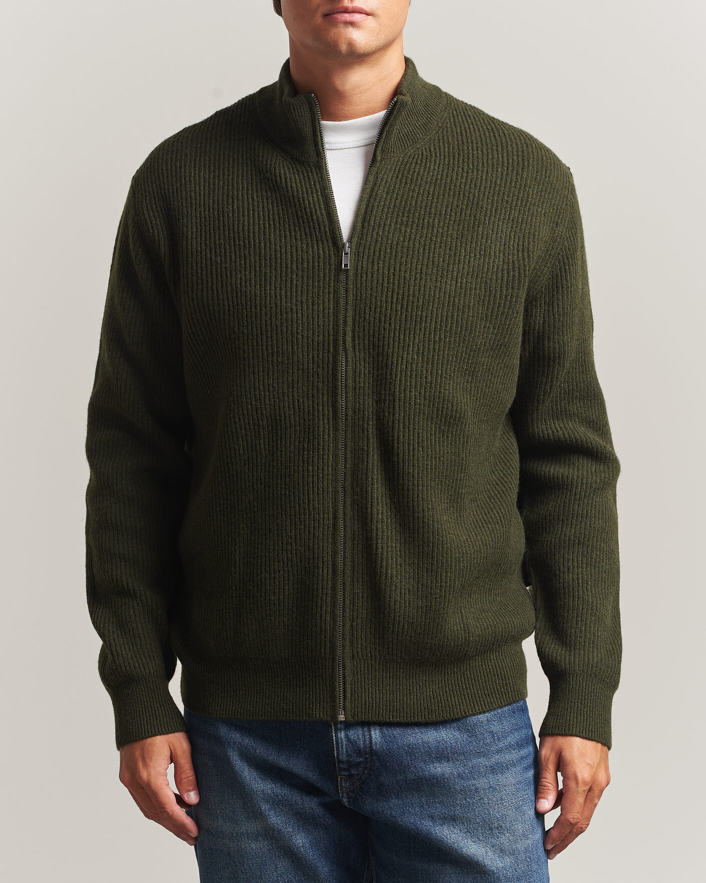 Herr | Tröjor | LES DEUX | Wool Rib Knitter Zip Rosin Green