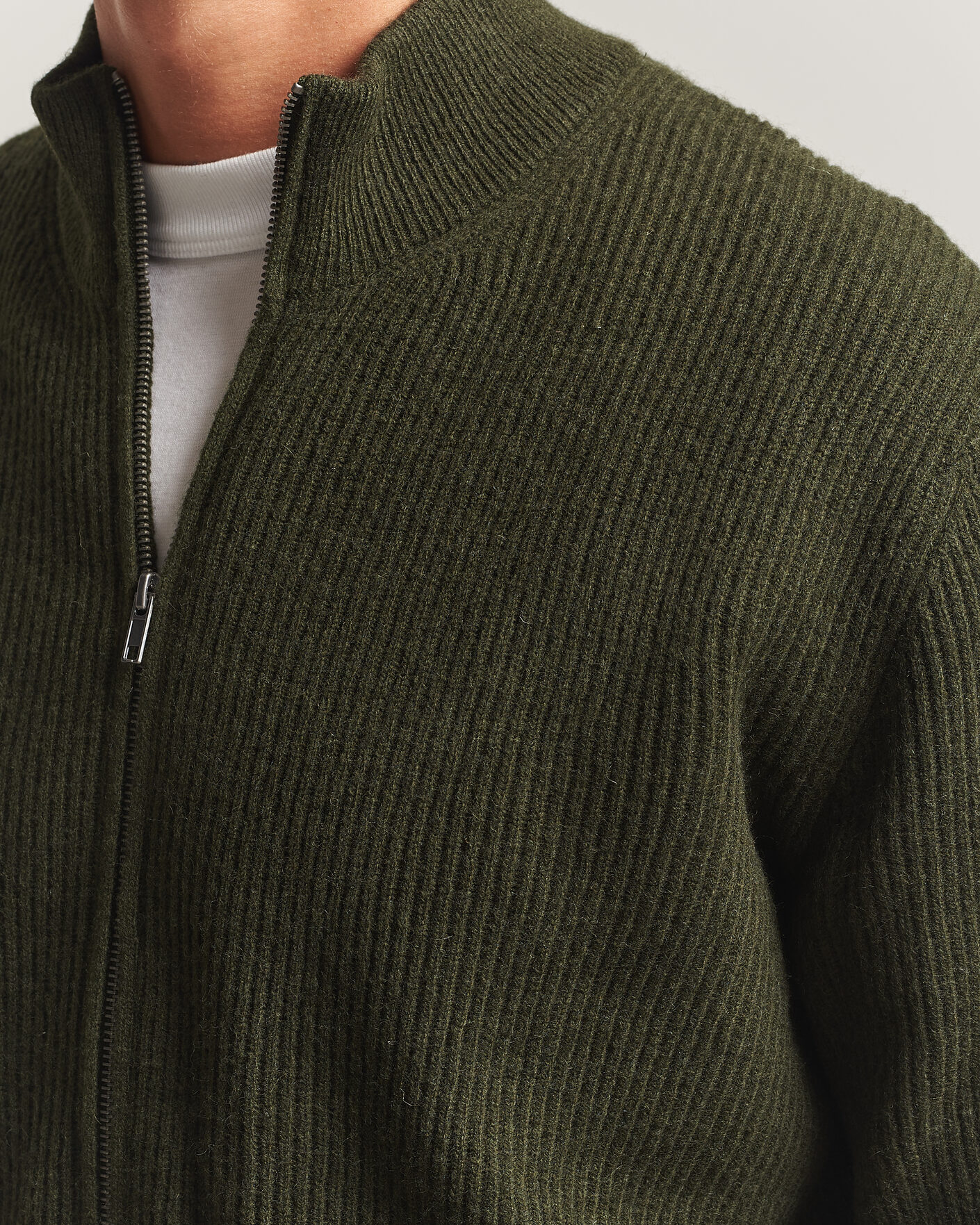 Herr | Tröjor | LES DEUX | Wool Rib Knitter Zip Rosin Green