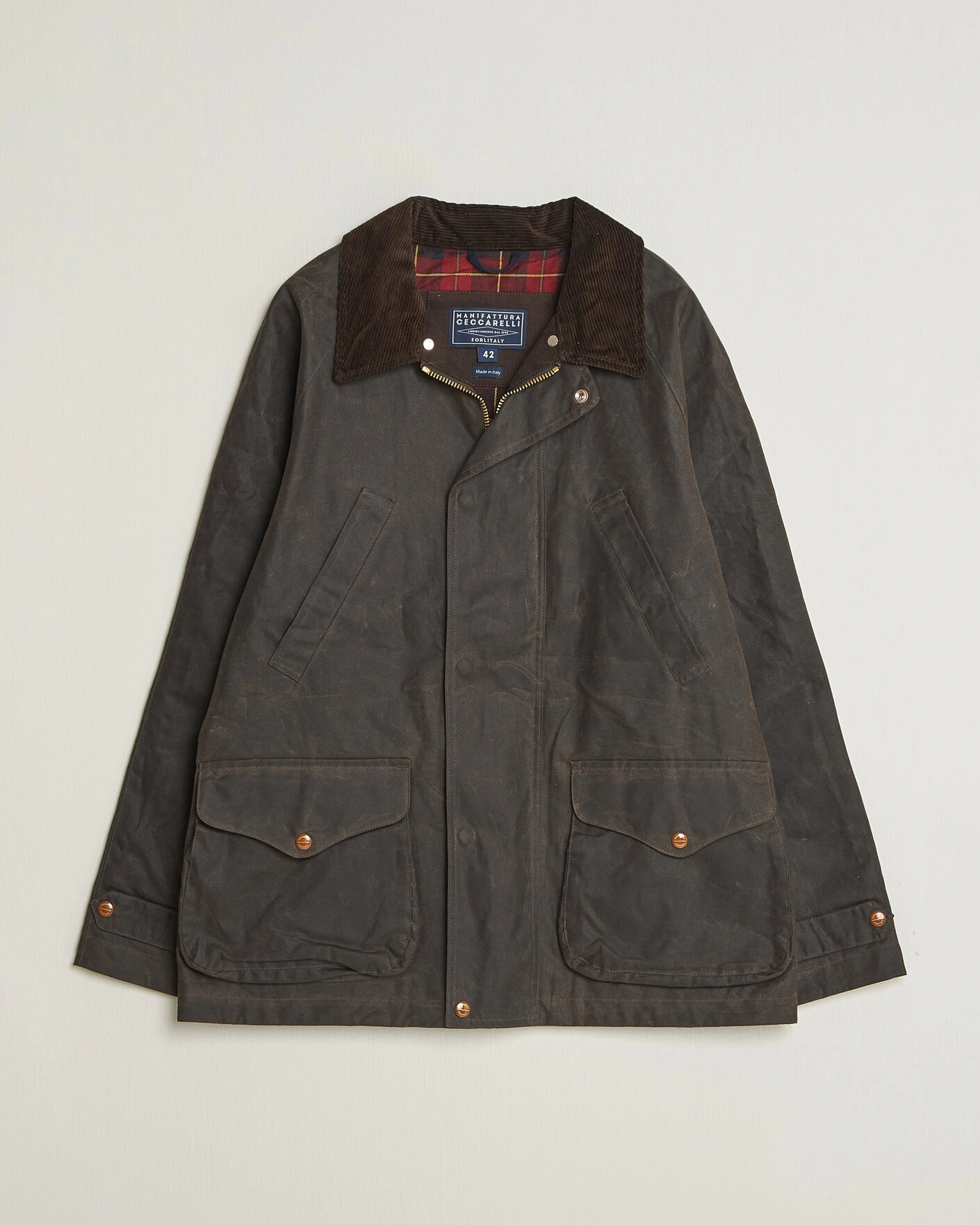 Herr | Jackor | Manifattura Ceccarelli | Rain Caban Wax Cloth Chocolate