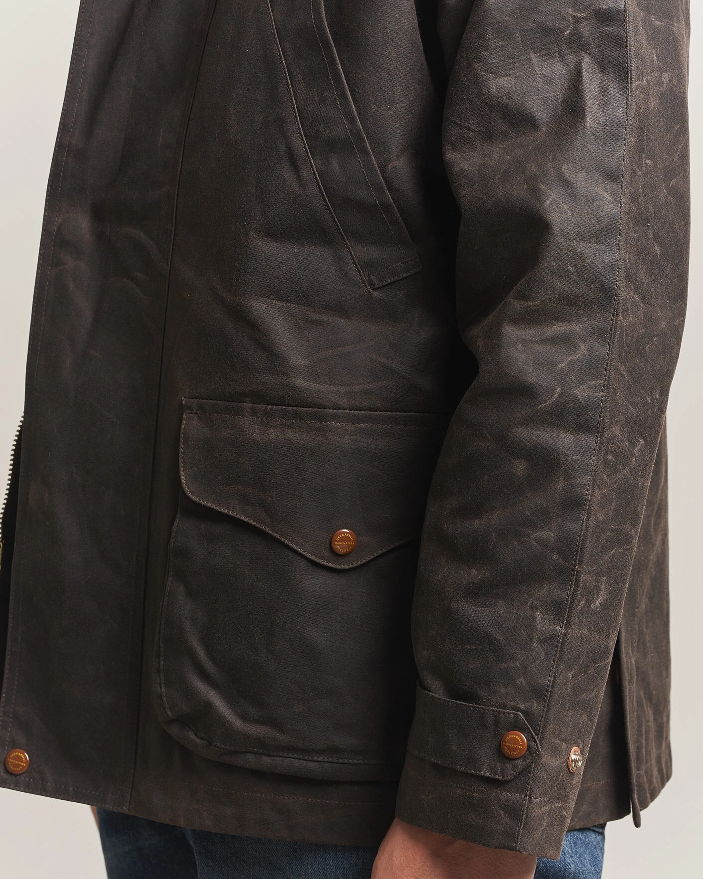 Herr | Jackor | Manifattura Ceccarelli | Rain Caban Wax Cloth Chocolate