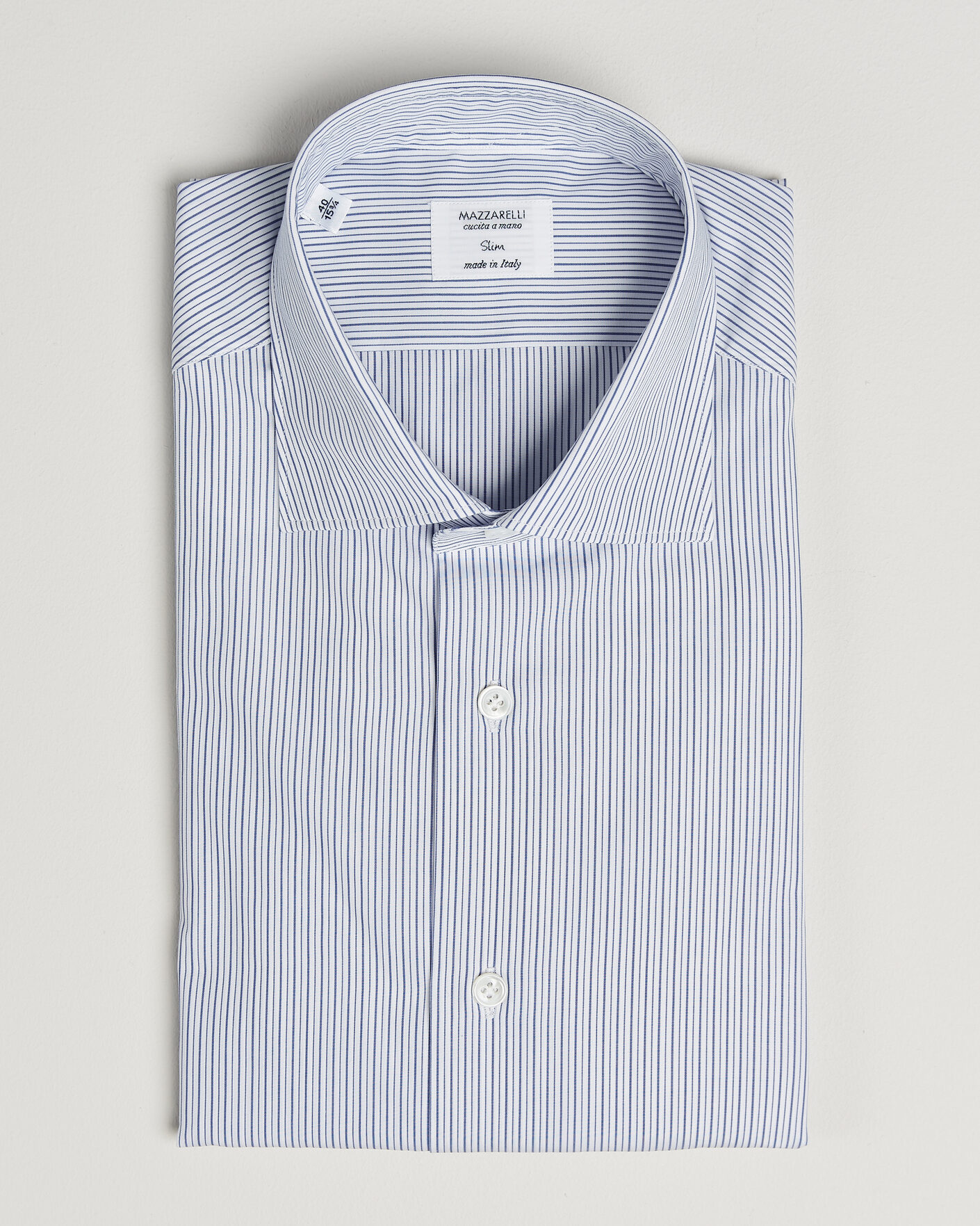 Herr | Skjortor | Mazzarelli | Soft Cotton Popeline Shirt Blue Stripe