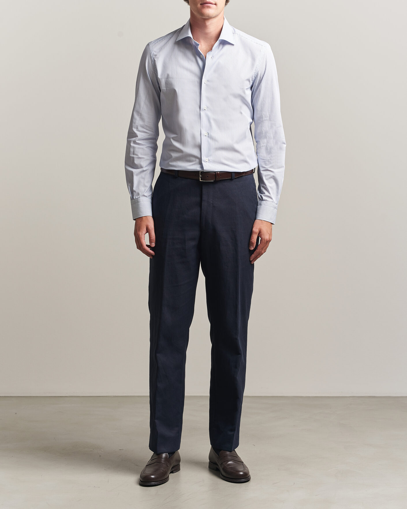 Herr | Skjortor | Mazzarelli | Soft Cotton Popeline Shirt Blue Stripe