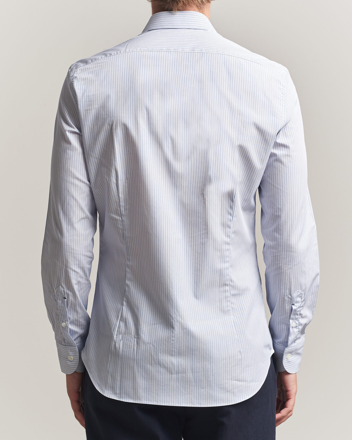 Herr | Skjortor | Mazzarelli | Soft Cotton Popeline Shirt Blue Stripe