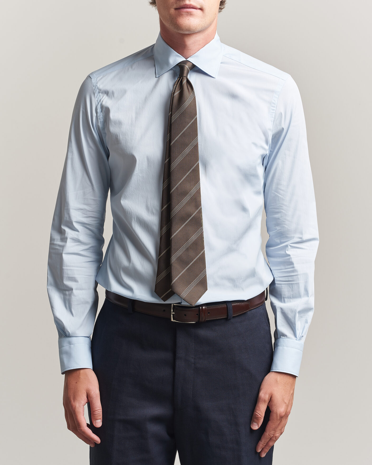 Herr | Skjortor | Mazzarelli | Soft Cotton Popeline Shirt Light Blue