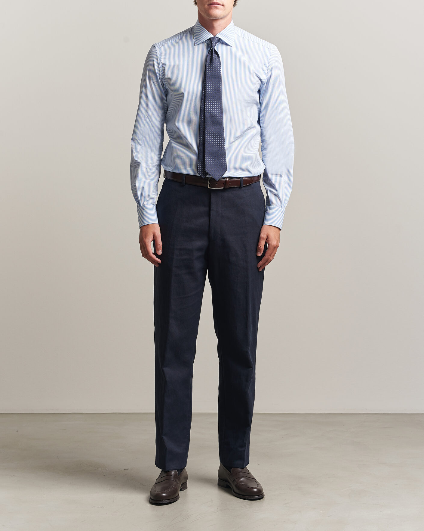 Herr | Skjortor | Mazzarelli | Soft Cotton Popeline Shirt Light Blue Stripe