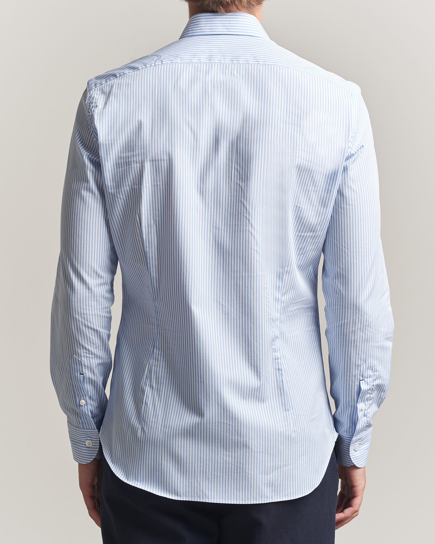 Herr | Skjortor | Mazzarelli | Soft Cotton Popeline Shirt Light Blue Stripe