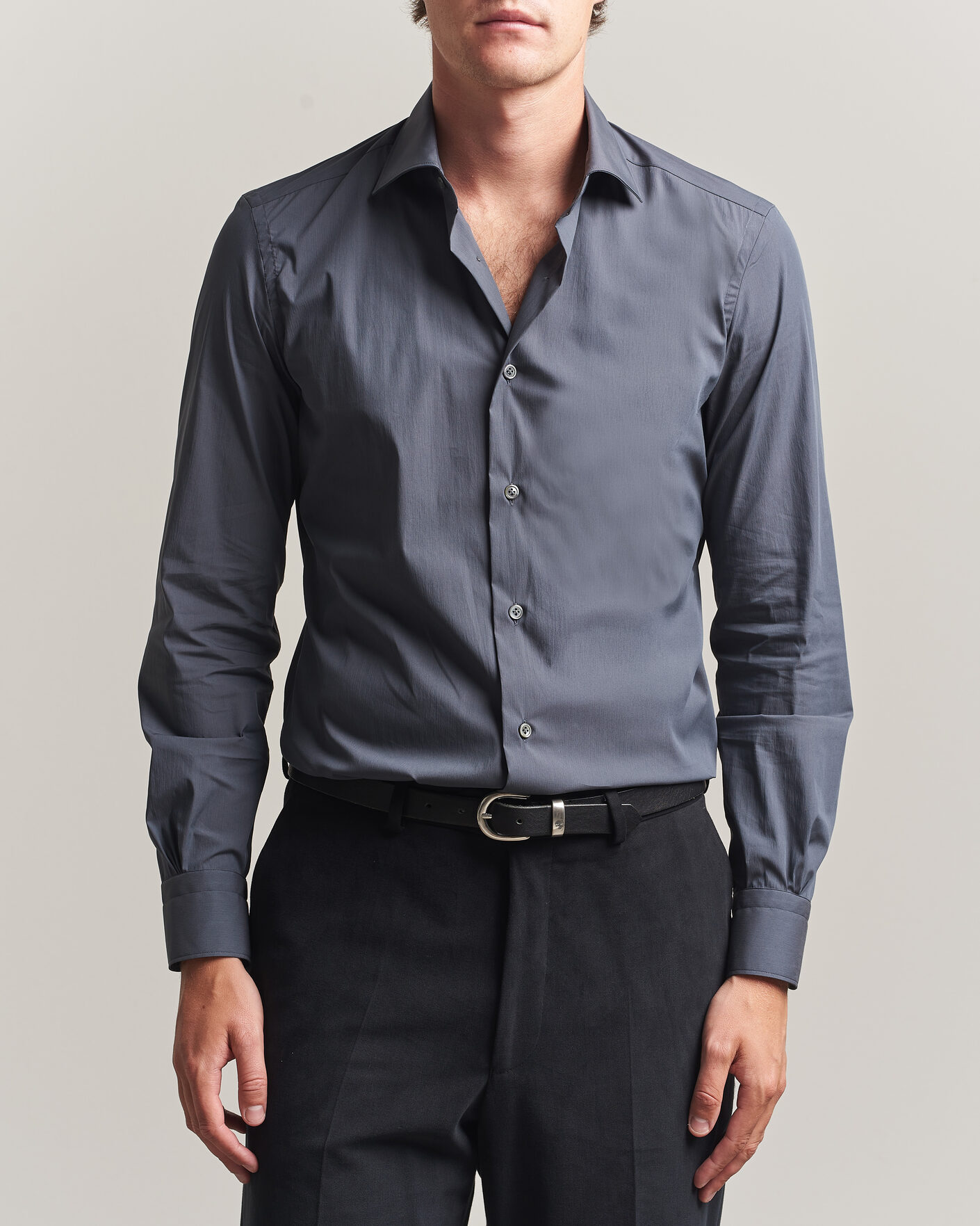 Herr | Skjortor | Mazzarelli | Soft Cotton Popeline Shirt Grey