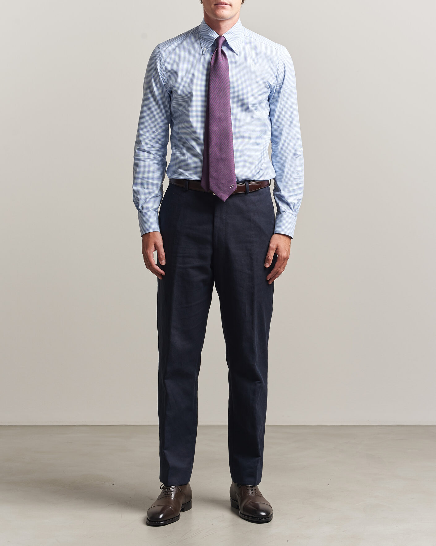 Herr | Skjortor | Mazzarelli | Soft Oxford Button Down Shirt Light Blue Check