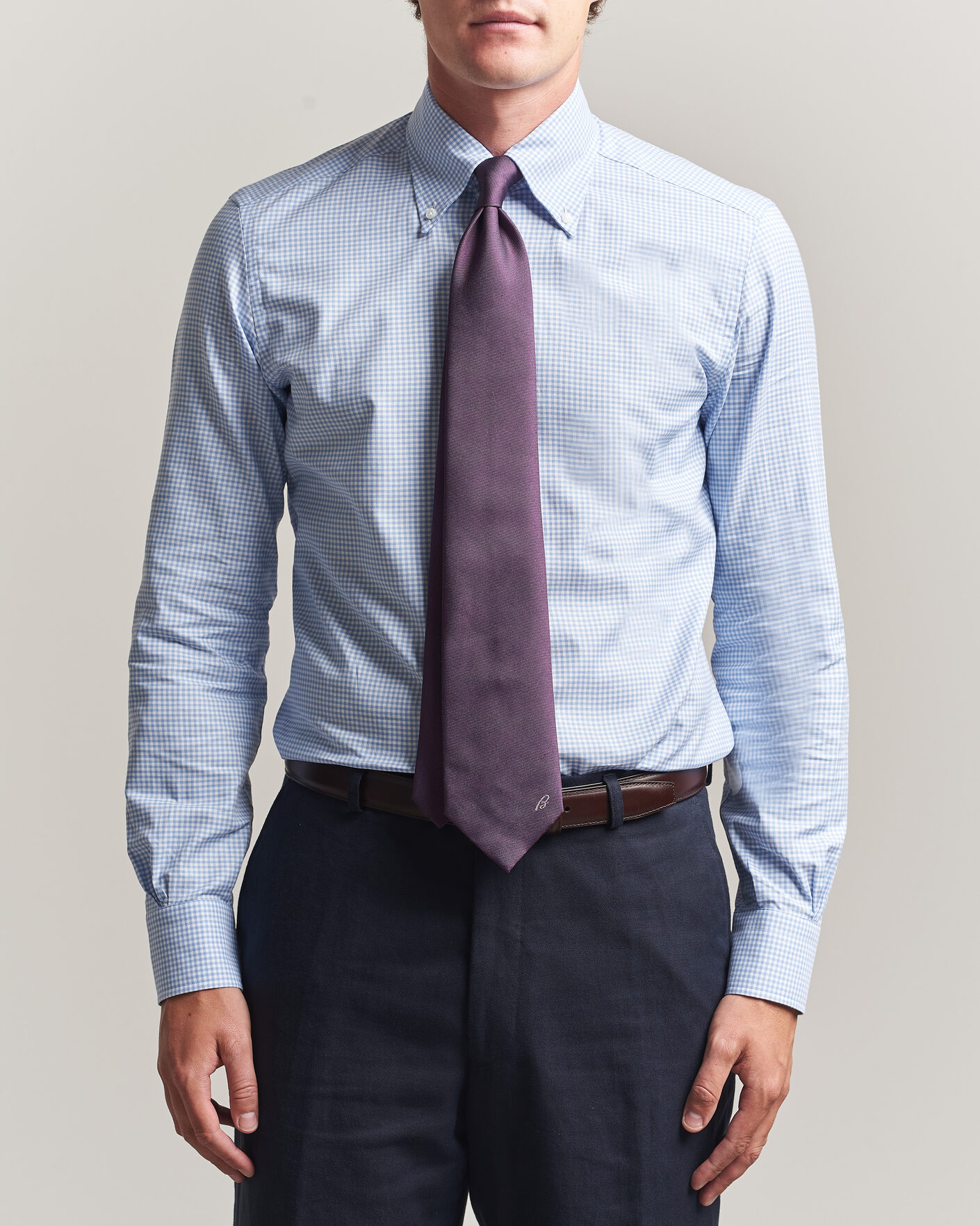 Herr | Skjortor | Mazzarelli | Soft Oxford Button Down Shirt Light Blue Check