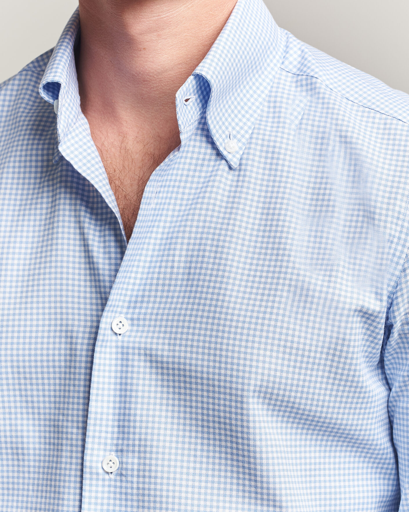 Herr | Skjortor | Mazzarelli | Soft Oxford Button Down Shirt Light Blue Check