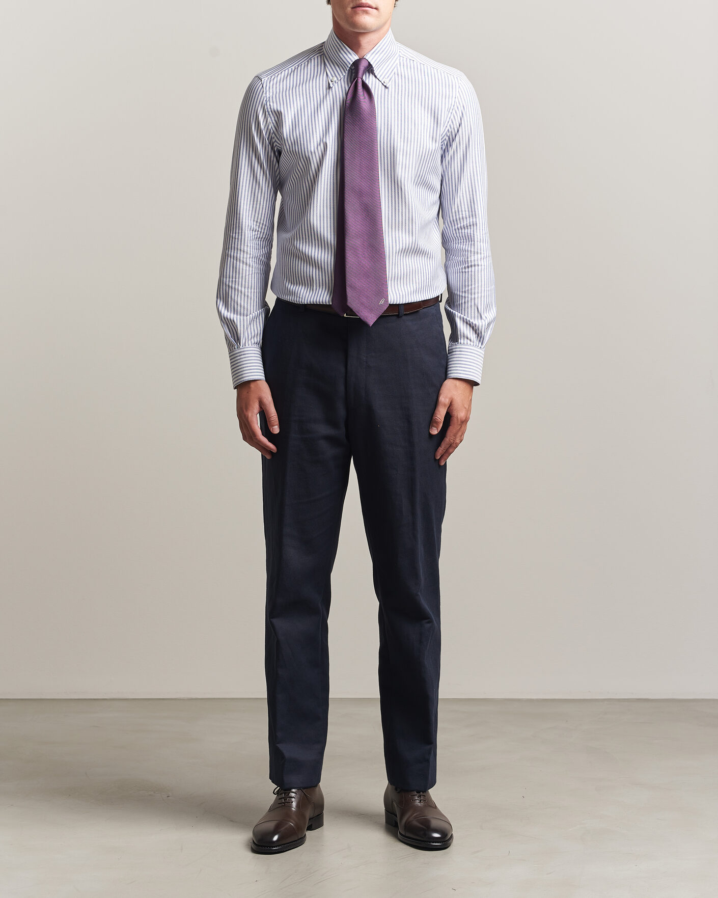 Herr | Skjortor | Mazzarelli | Soft Oxford Button Down Shirt Blue Stripe