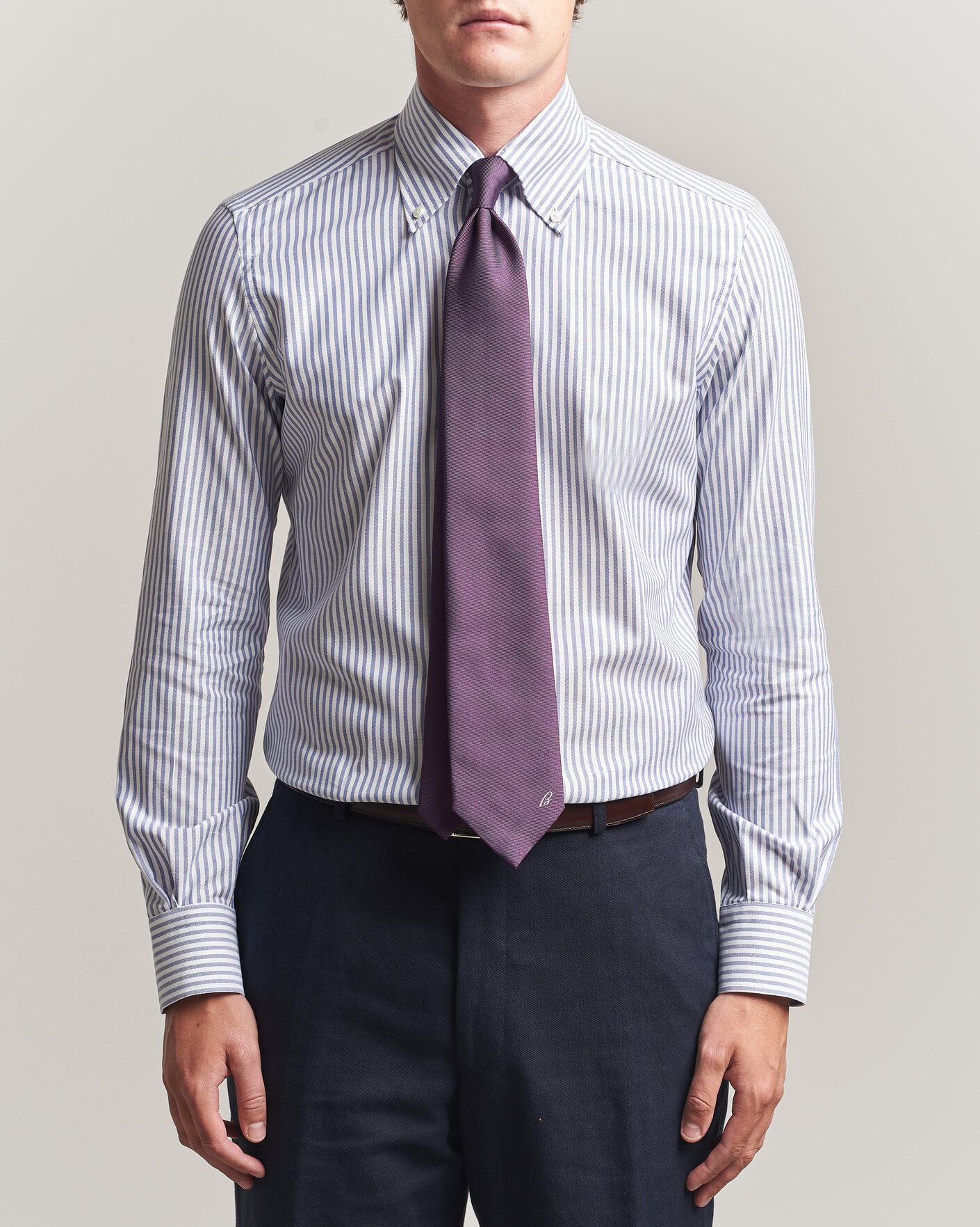 Herr | Skjortor | Mazzarelli | Soft Oxford Button Down Shirt Blue Stripe