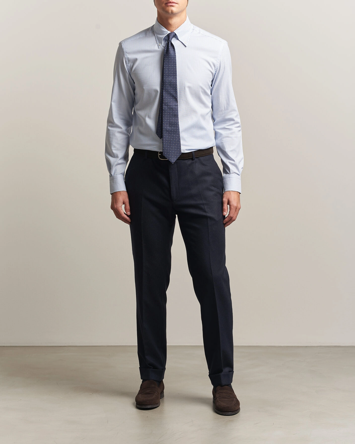 Herr | Skjortor | Mazzarelli | Soft Oxford Button Down Shirt Light Blue Stripe