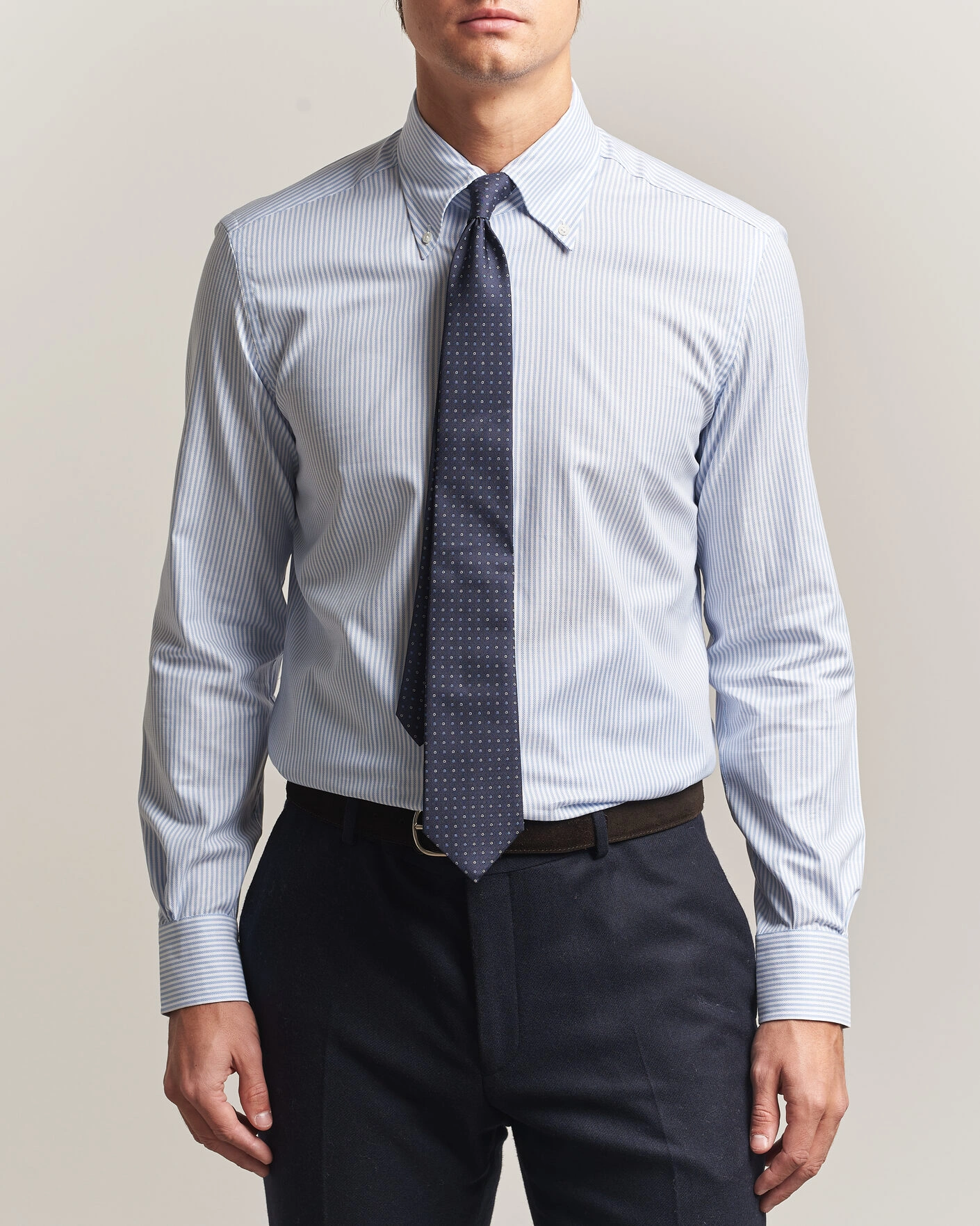 Herr | Skjortor | Mazzarelli | Soft Oxford Button Down Shirt Light Blue Stripe