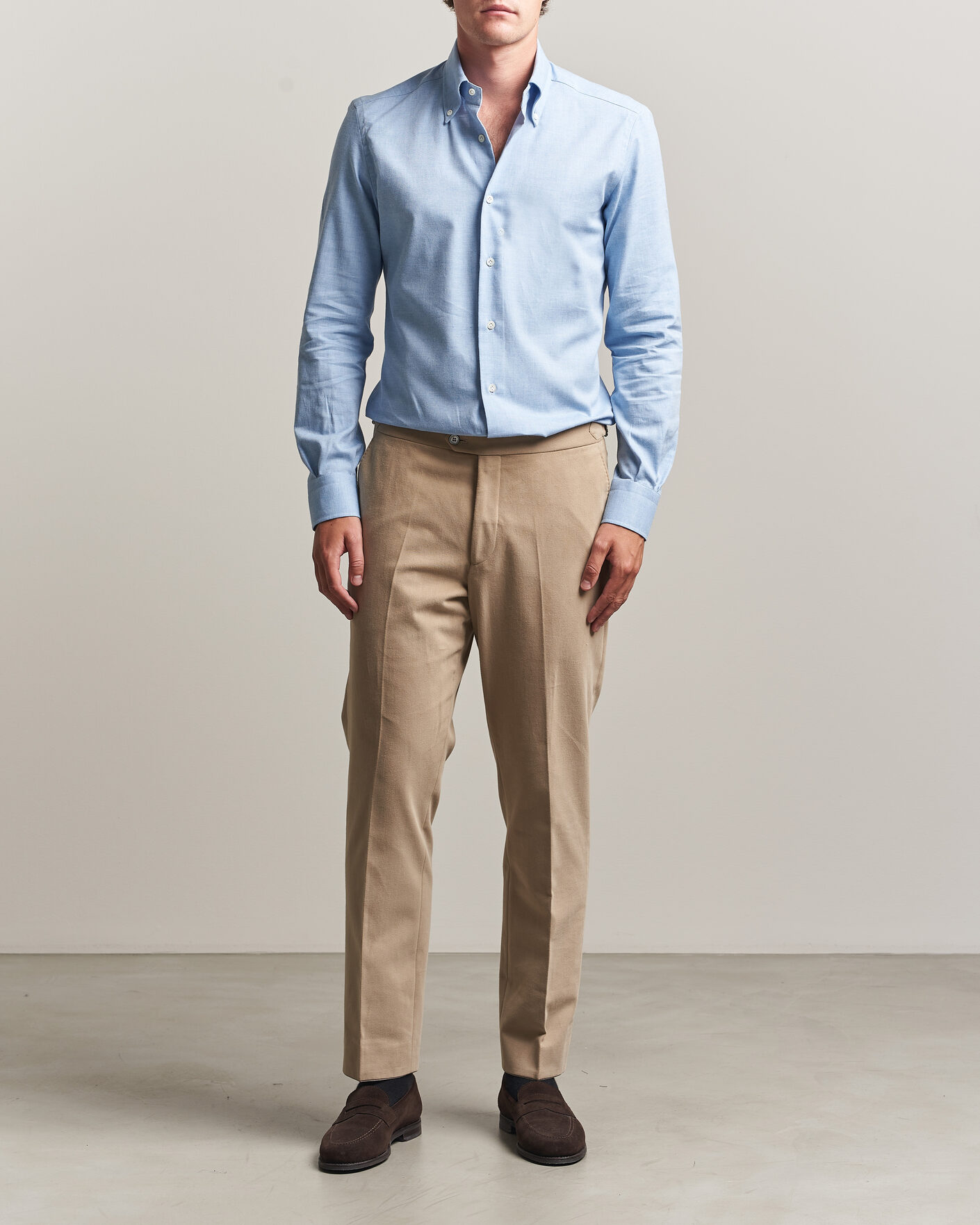Herr | Skjortor | Mazzarelli | Soft Flannel Button Down Shirt Light Blue