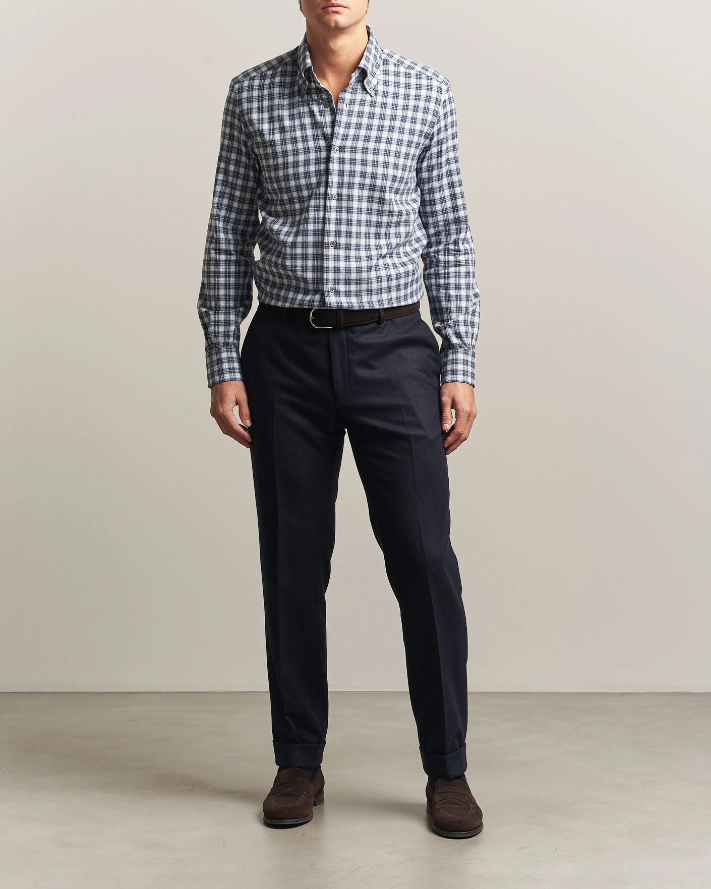 Herr | Skjortor | Mazzarelli | Soft Flannel Button Down Shirt Navy