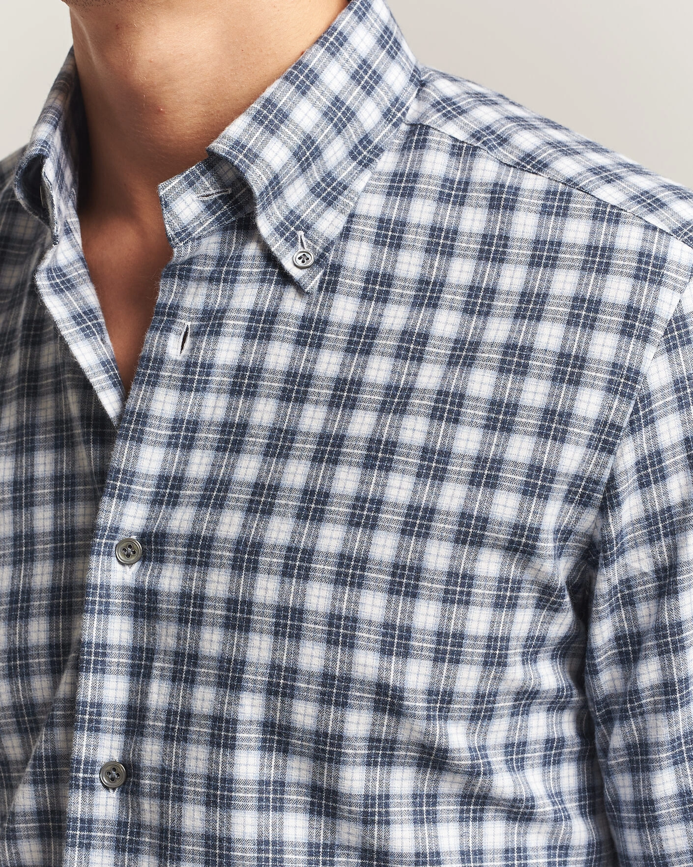 Herr | Skjortor | Mazzarelli | Soft Flannel Button Down Shirt Navy