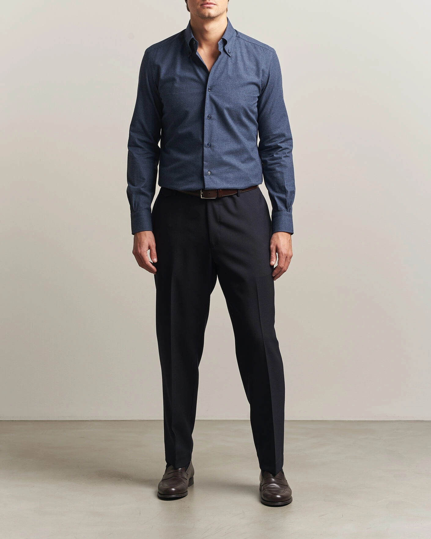 Herr | Skjortor | Mazzarelli | Soft Flannel Button Down Shirt Navy