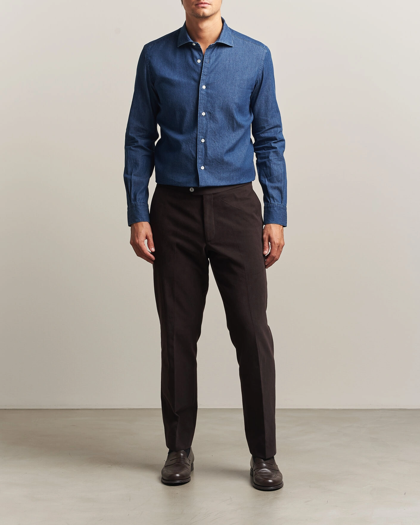 Herr | Skjortor | Mazzarelli | Soft Denim Shirt Blue Wash