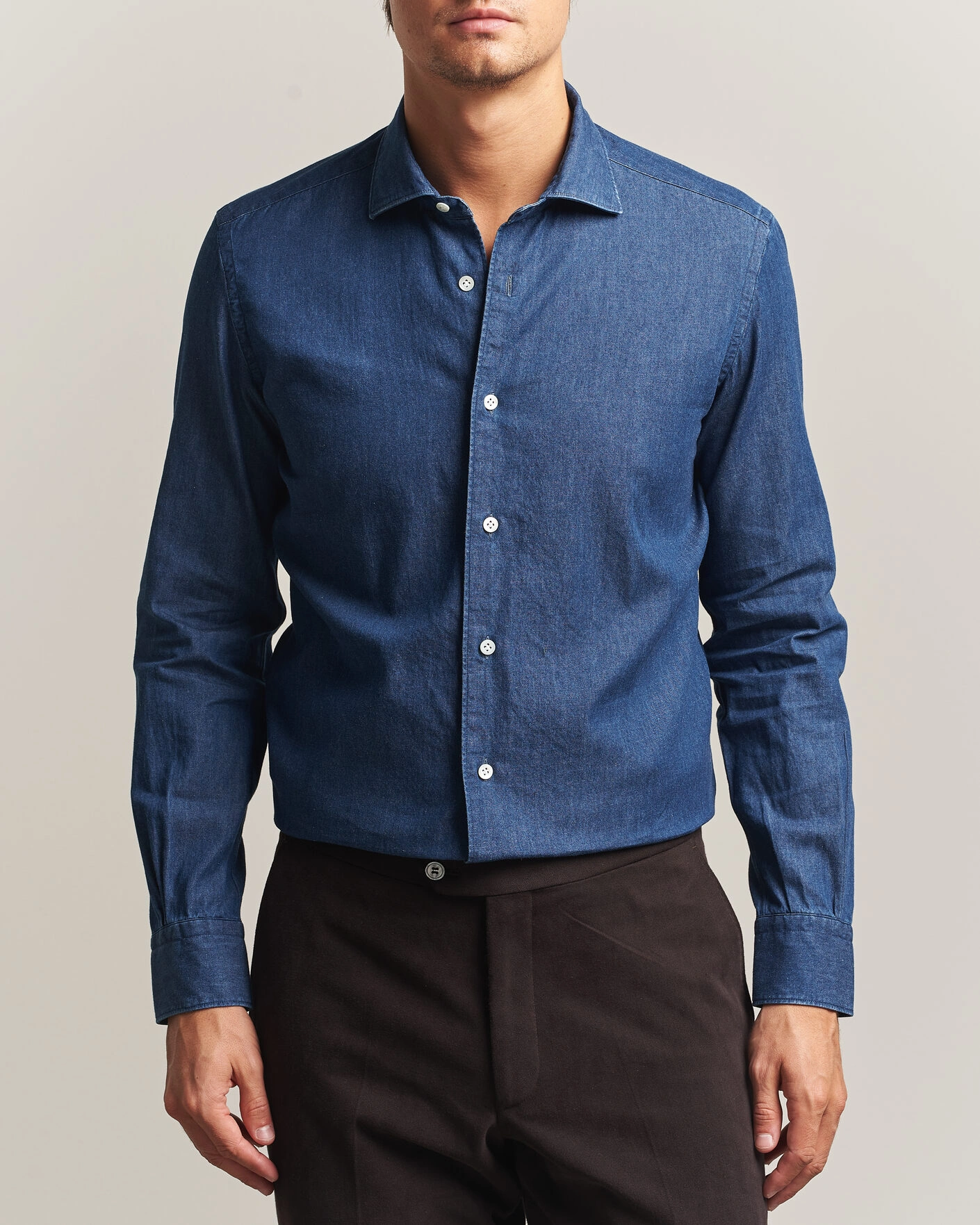 Herr | Skjortor | Mazzarelli | Soft Denim Shirt Blue Wash
