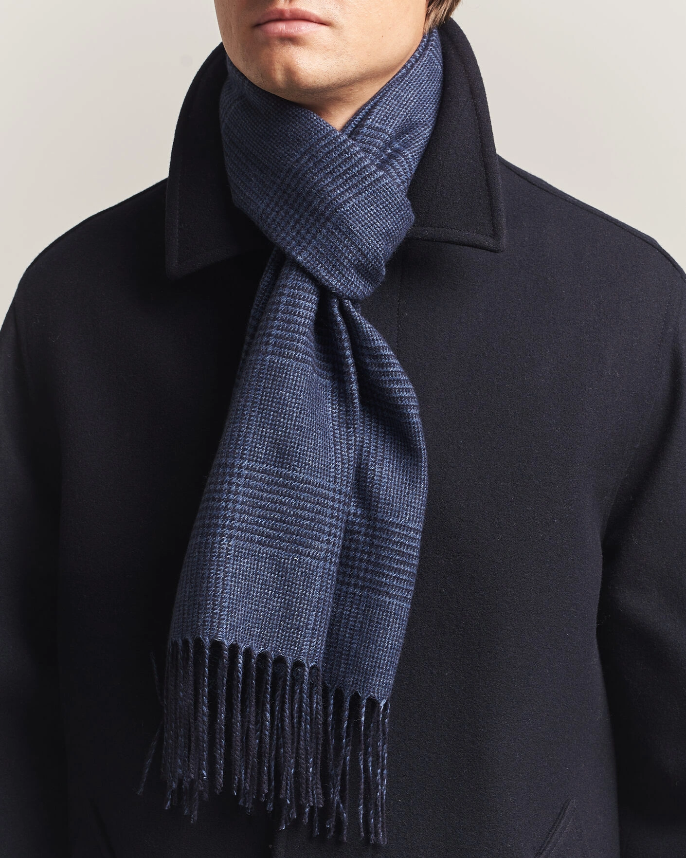 Herr | Halsdukar | Piacenza Cashmere | Cashmere/Silk Glencheck Scarf Navy