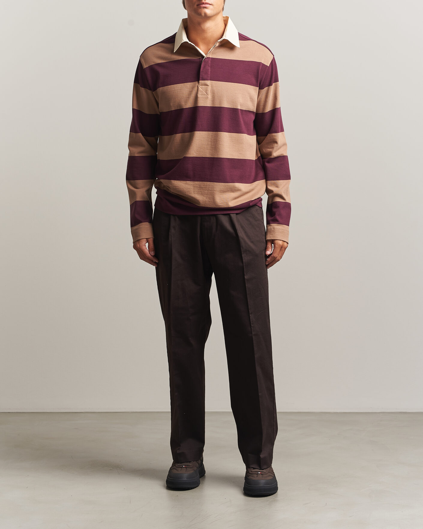 Herr | Tröjor | Moncler | Striped Rugby Sweater Brown/Burgundy