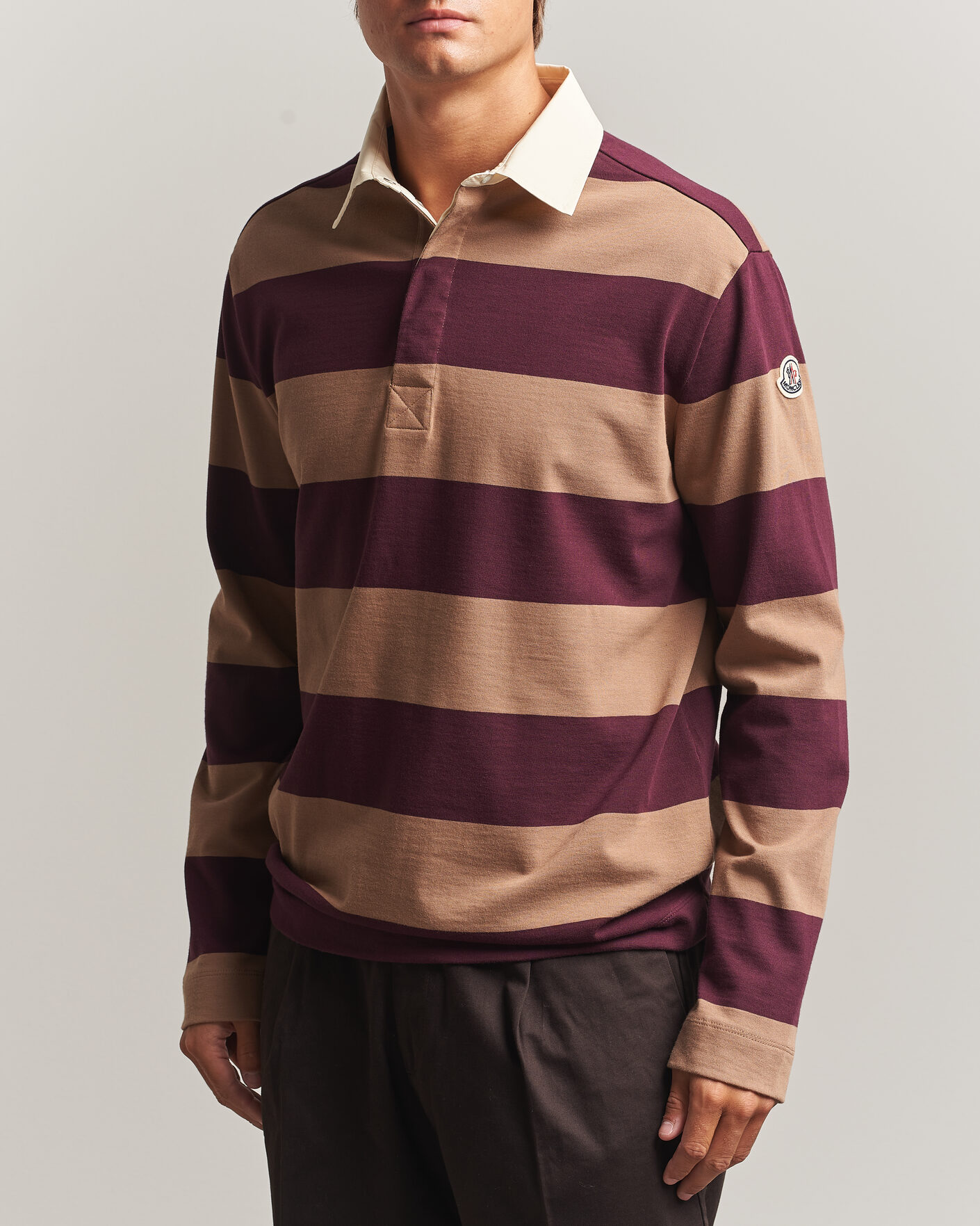 Herr | Tröjor | Moncler | Striped Rugby Sweater Brown/Burgundy