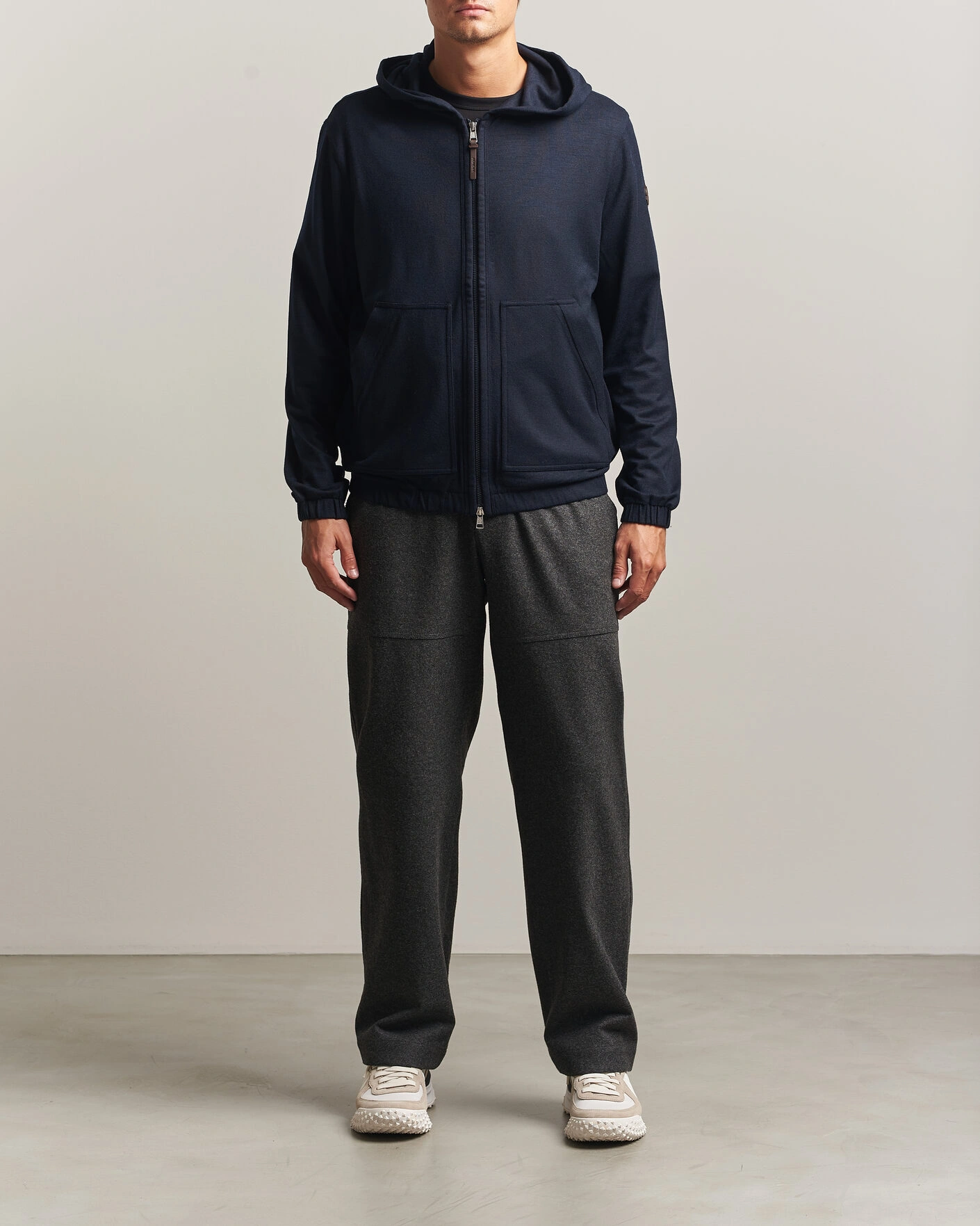 Herr | Tröjor | Moncler | Full Zip Flannel Hoodie Navy