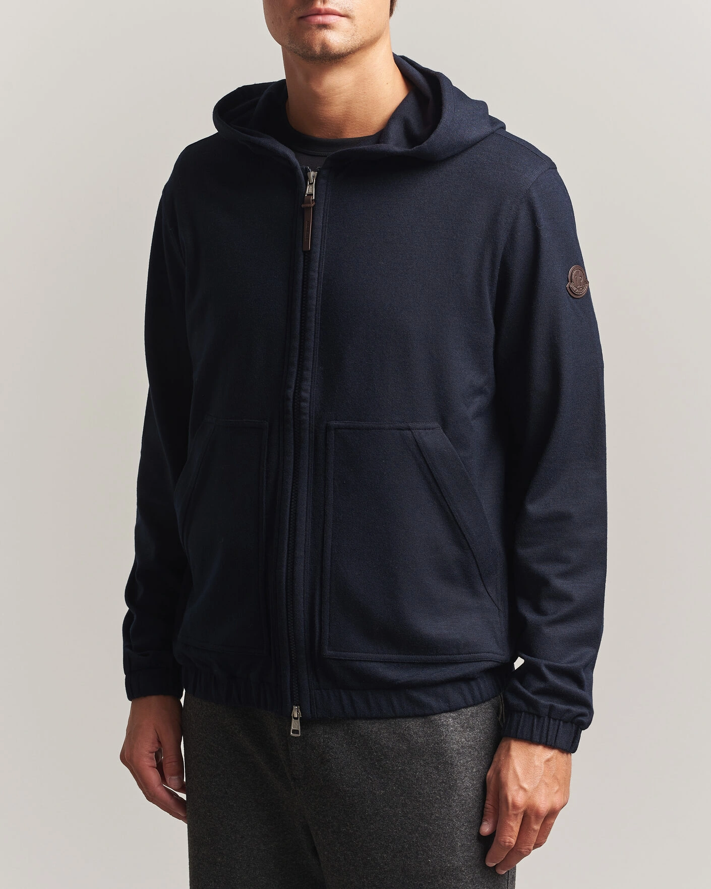 Herr | Tröjor | Moncler | Full Zip Flannel Hoodie Navy