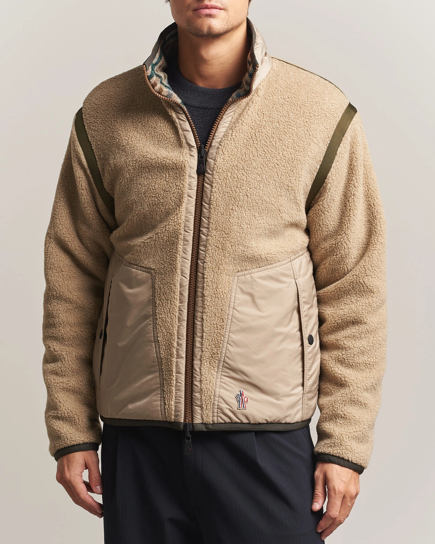 Herr | Tröjor | Moncler Grenoble | Sherpa Zip Cardigan Beige/Green