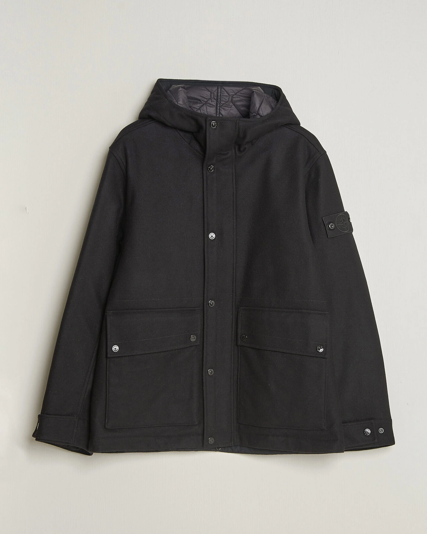 Herr | Jackor | Stone Island | Ghost Wool/Nylon Flannel Short Parka Black