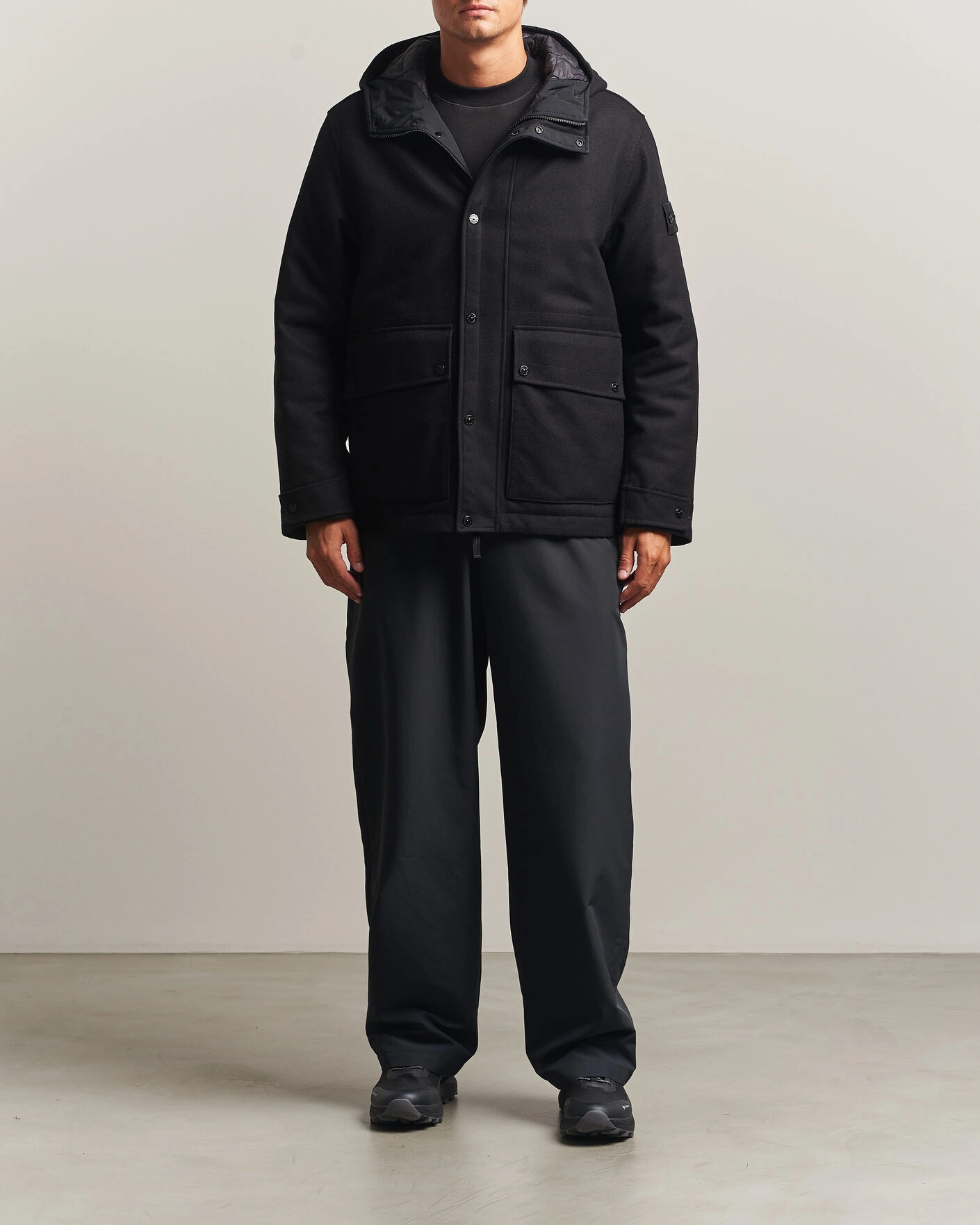 Herr | Jackor | Stone Island | Ghost Wool/Nylon Flannel Short Parka Black