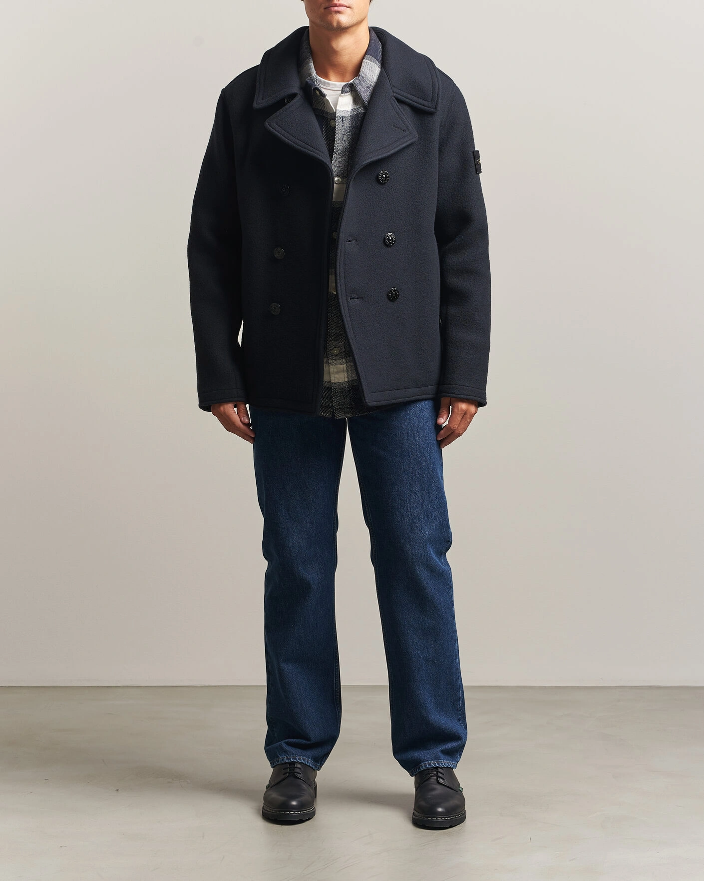 Herr | Jackor | Stone Island | Heavy Melton Wool Peacoat Navy Blue