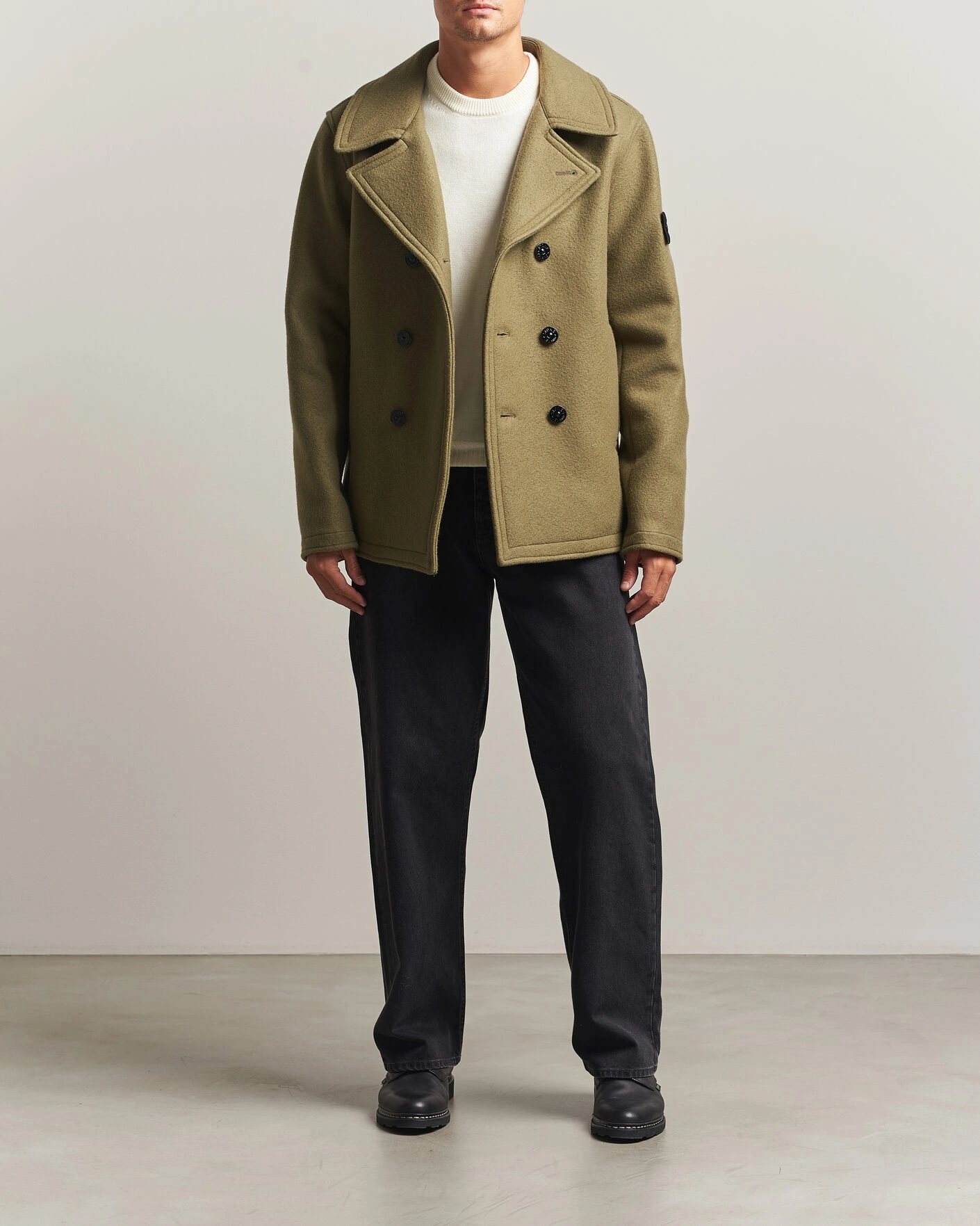 Herr | Jackor | Stone Island | Heavy Melton Wool Peacoat Miltary Green