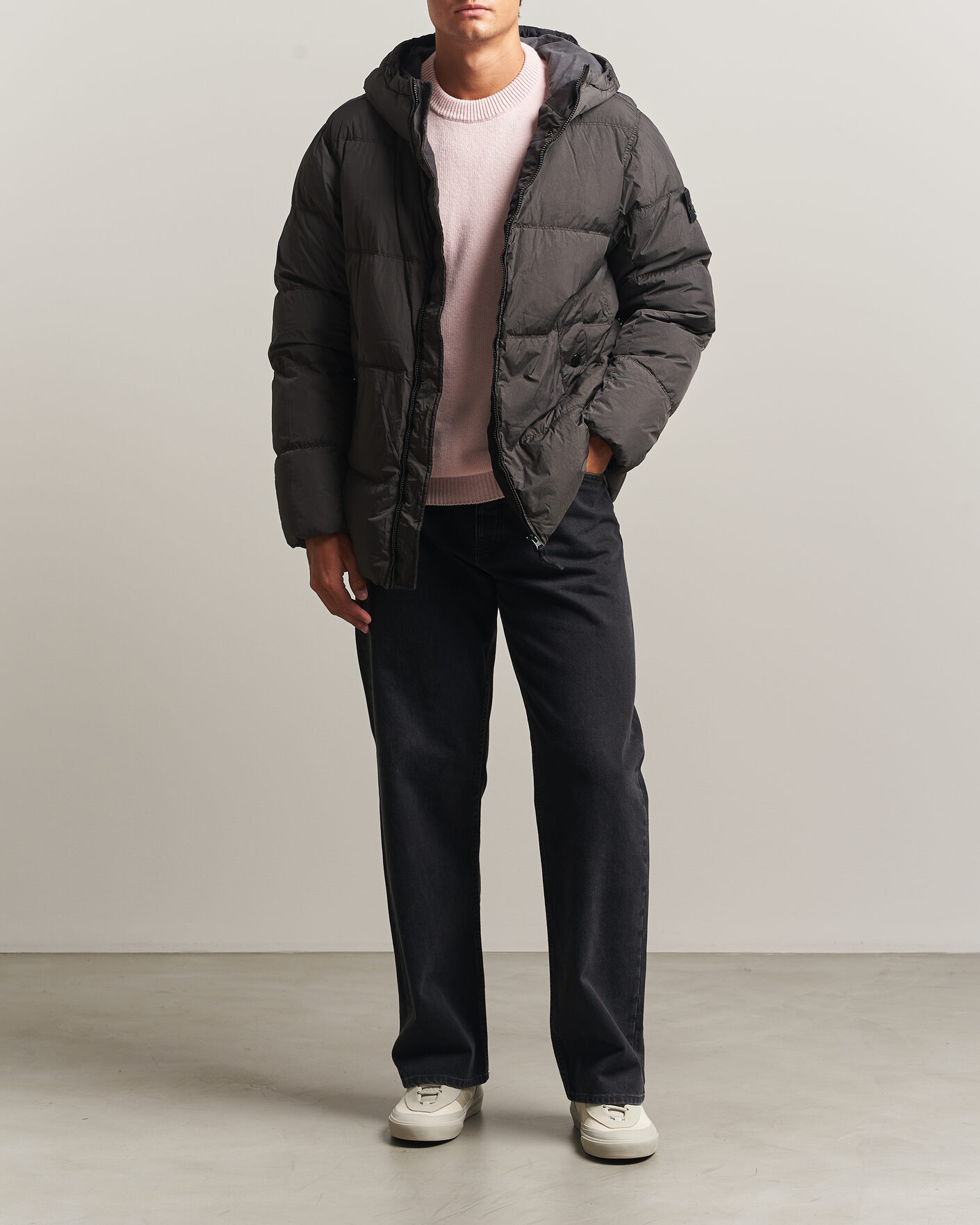 Herr | Jackor | Stone Island | Crinkle Reps Padded Hood Down Jacket Grey