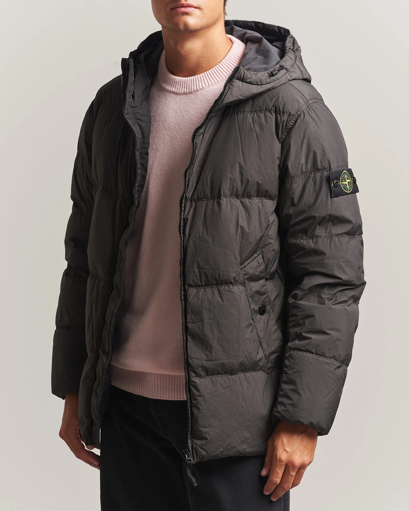 Herr | Jackor | Stone Island | Crinkle Reps Padded Hood Down Jacket Grey