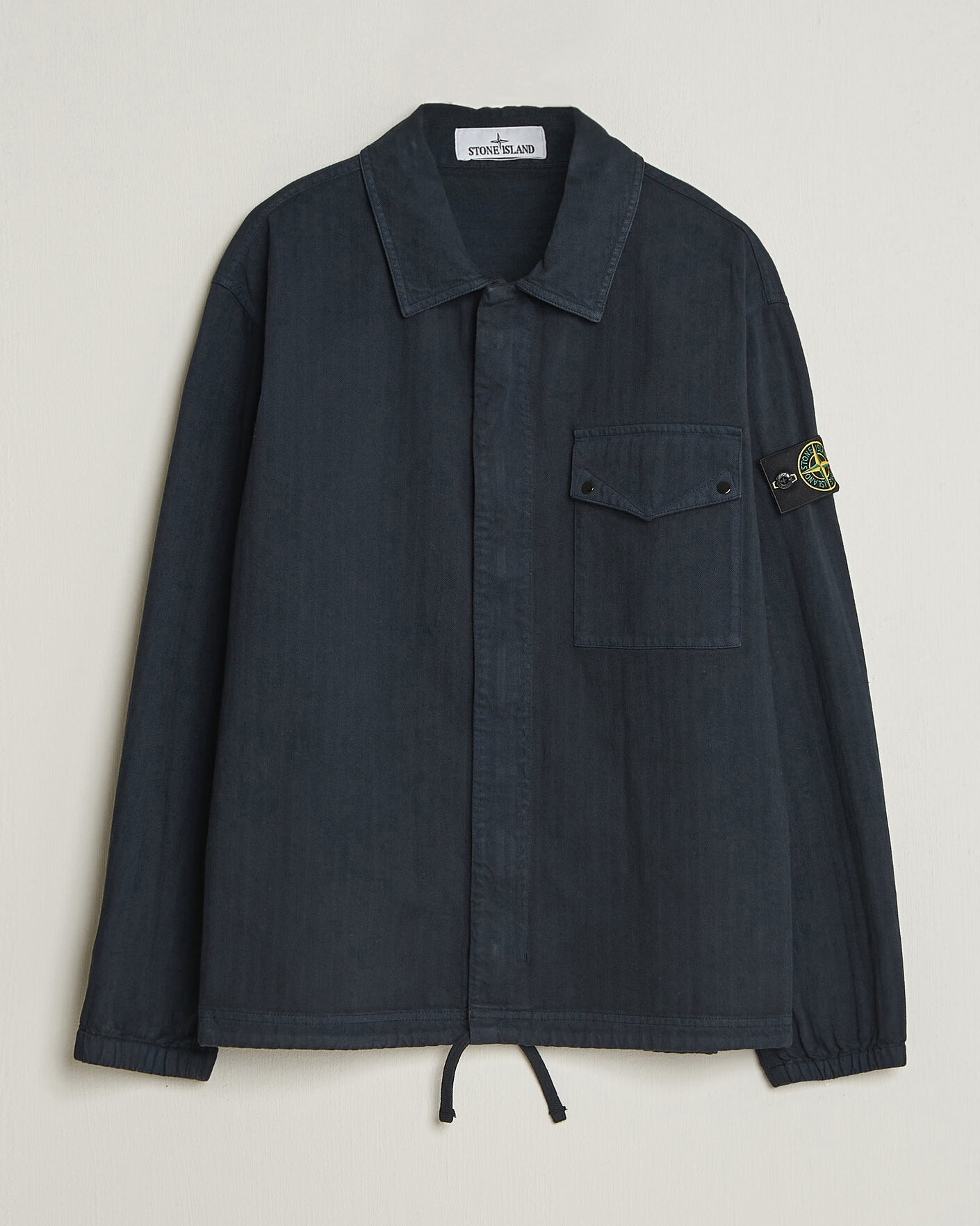 Herr | Skjortor | Stone Island | Garment Dyed Cotton Herringbone Overshirt Navy Blue