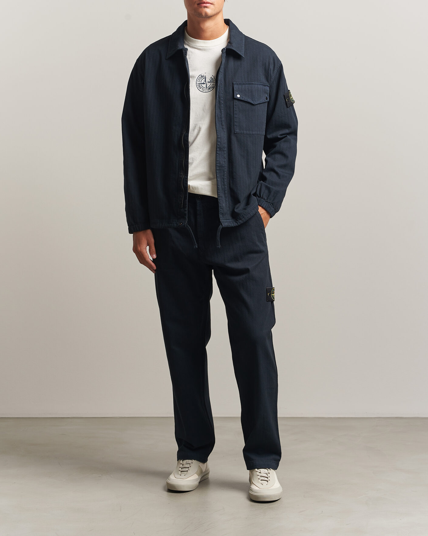 Herr | Skjortor | Stone Island | Garment Dyed Cotton Herringbone Overshirt Navy Blue
