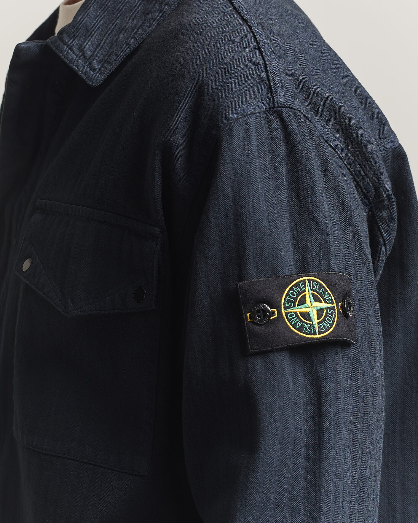 Herr | Skjortor | Stone Island | Garment Dyed Cotton Herringbone Overshirt Navy Blue