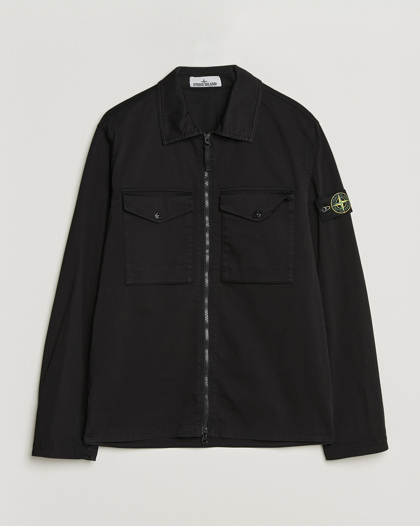 Herr | Skjortor | Stone Island | Organic Cotton Satin Stretch Zip Overshirt Black