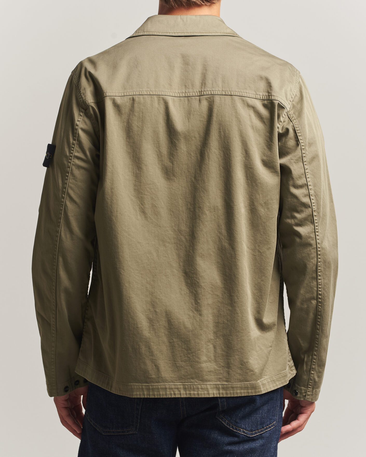 Herr | Skjortor | Stone Island | Organic Cotton Satin Stretch Zip Overshirt Miltary Green
