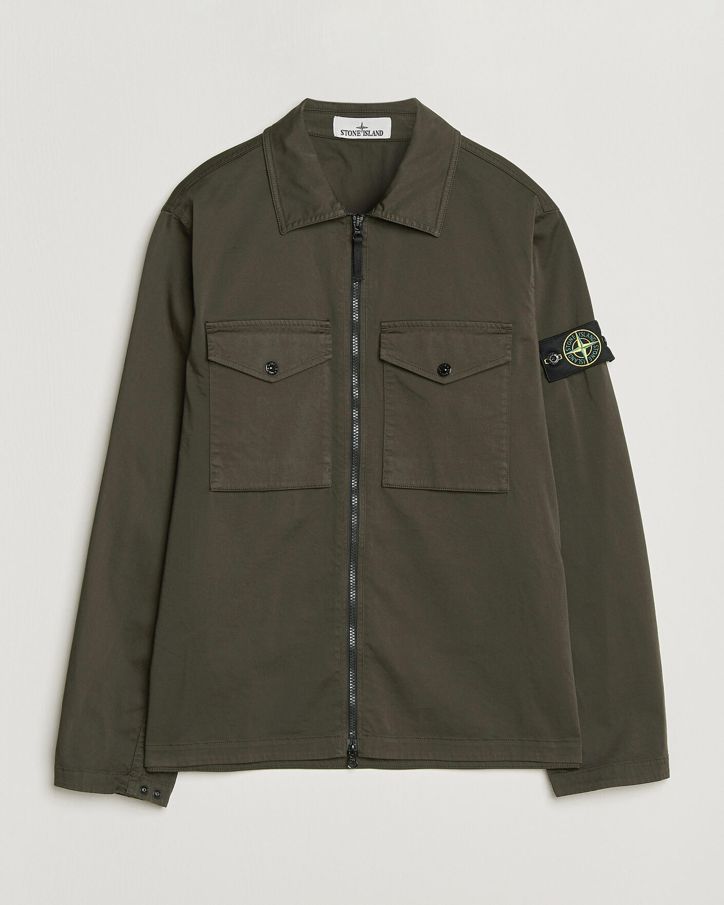 Herr | Skjortor | Stone Island | Organic Cotton Satin Stretch Zip Overshirt Grey