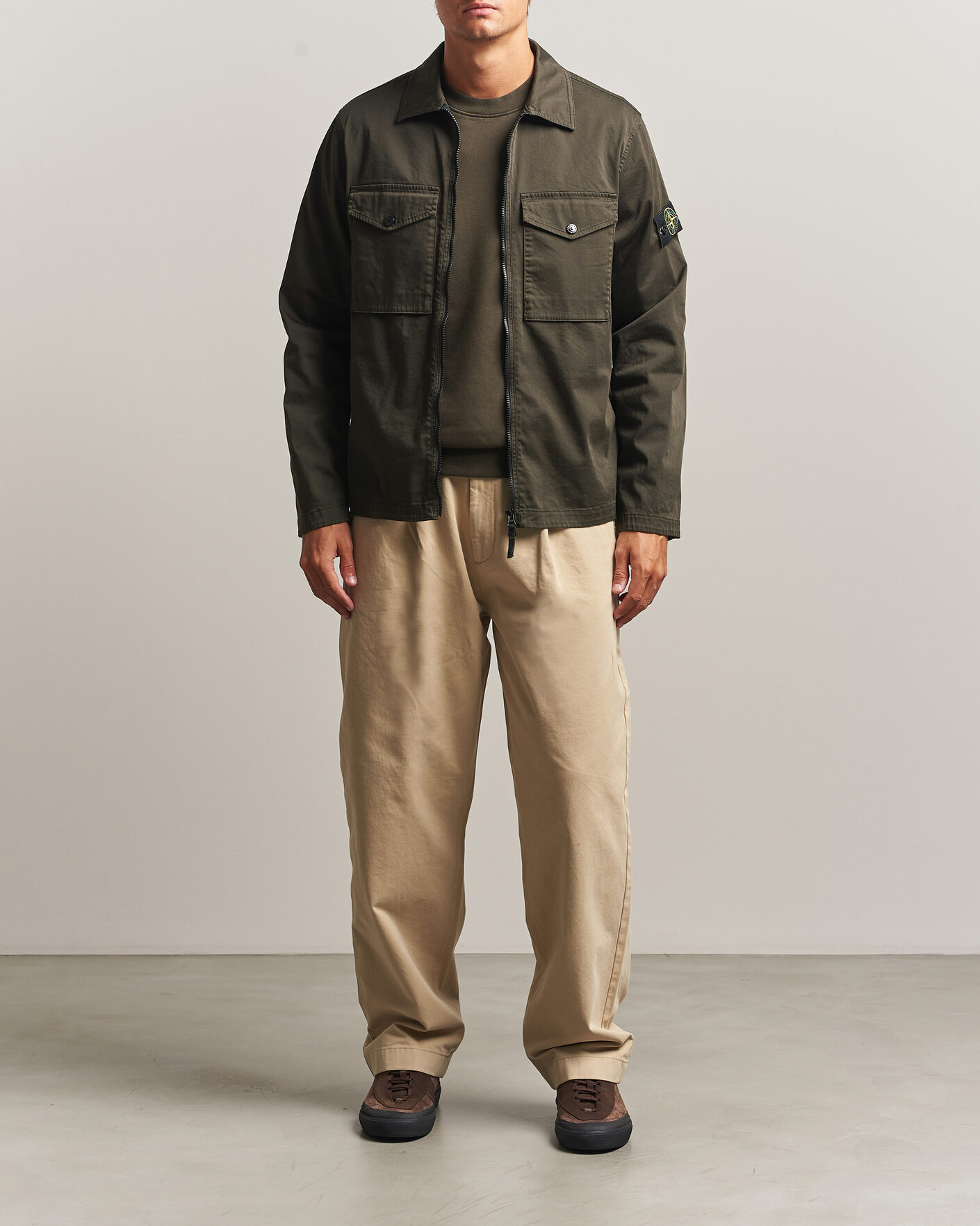 Herr | Skjortor | Stone Island | Organic Cotton Satin Stretch Zip Overshirt Grey