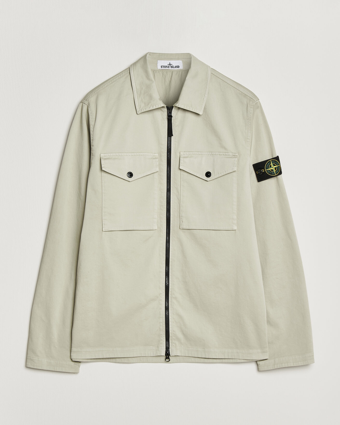 Herr | Skjortor | Stone Island | Organic Cotton Satin Stretch Zip Overshirt Sand