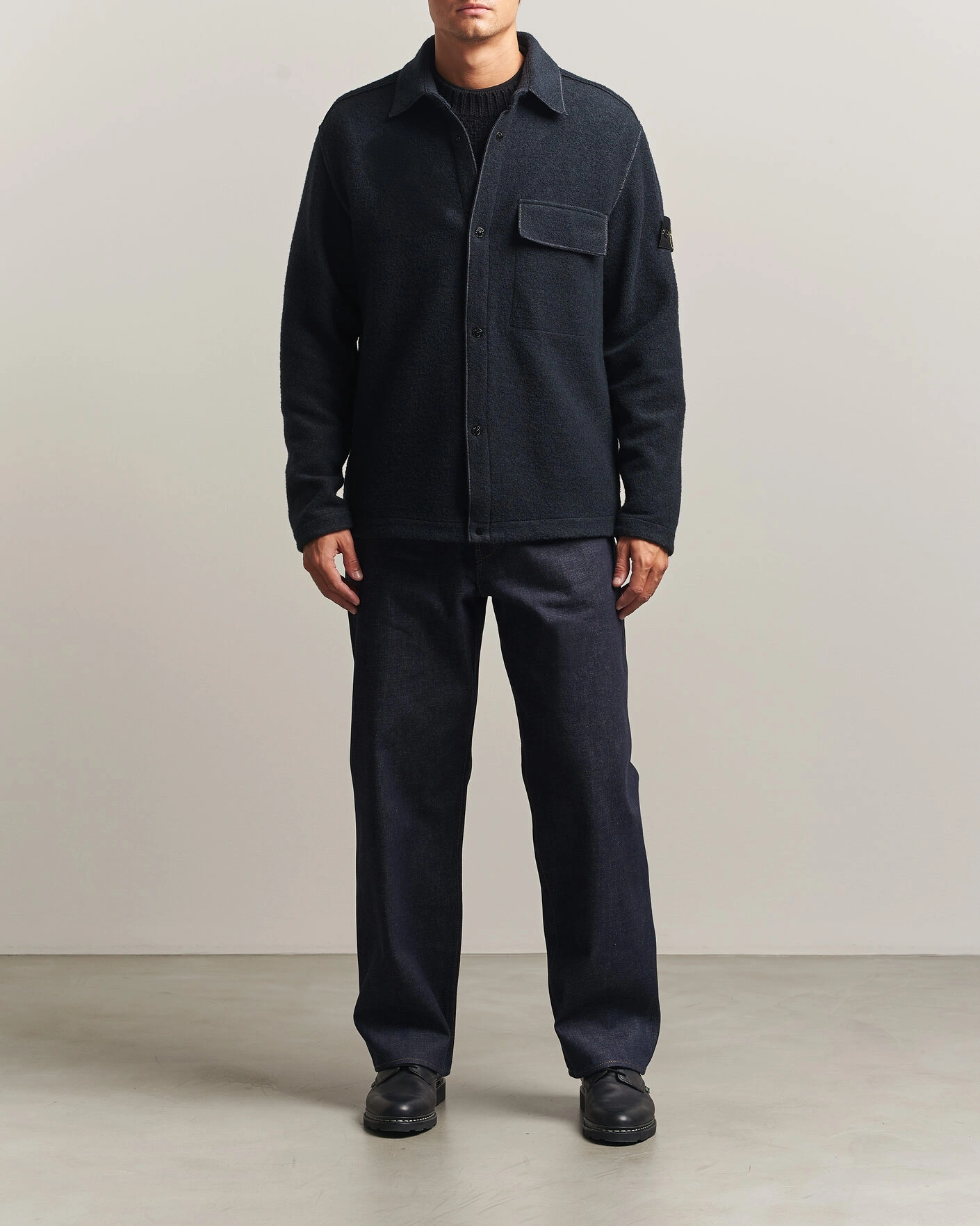 Herr | Skjortor | Stone Island | Micro Bouclé Overshirt Navy Blue