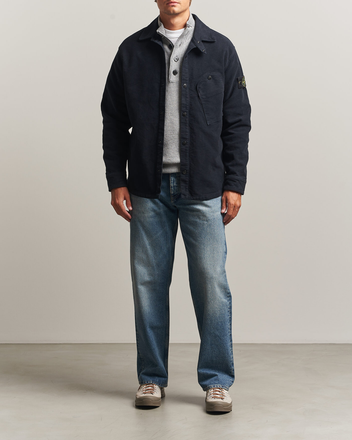 Herr | Skjortor | Stone Island | Cotton Moleskin Overshirt Navy Blue