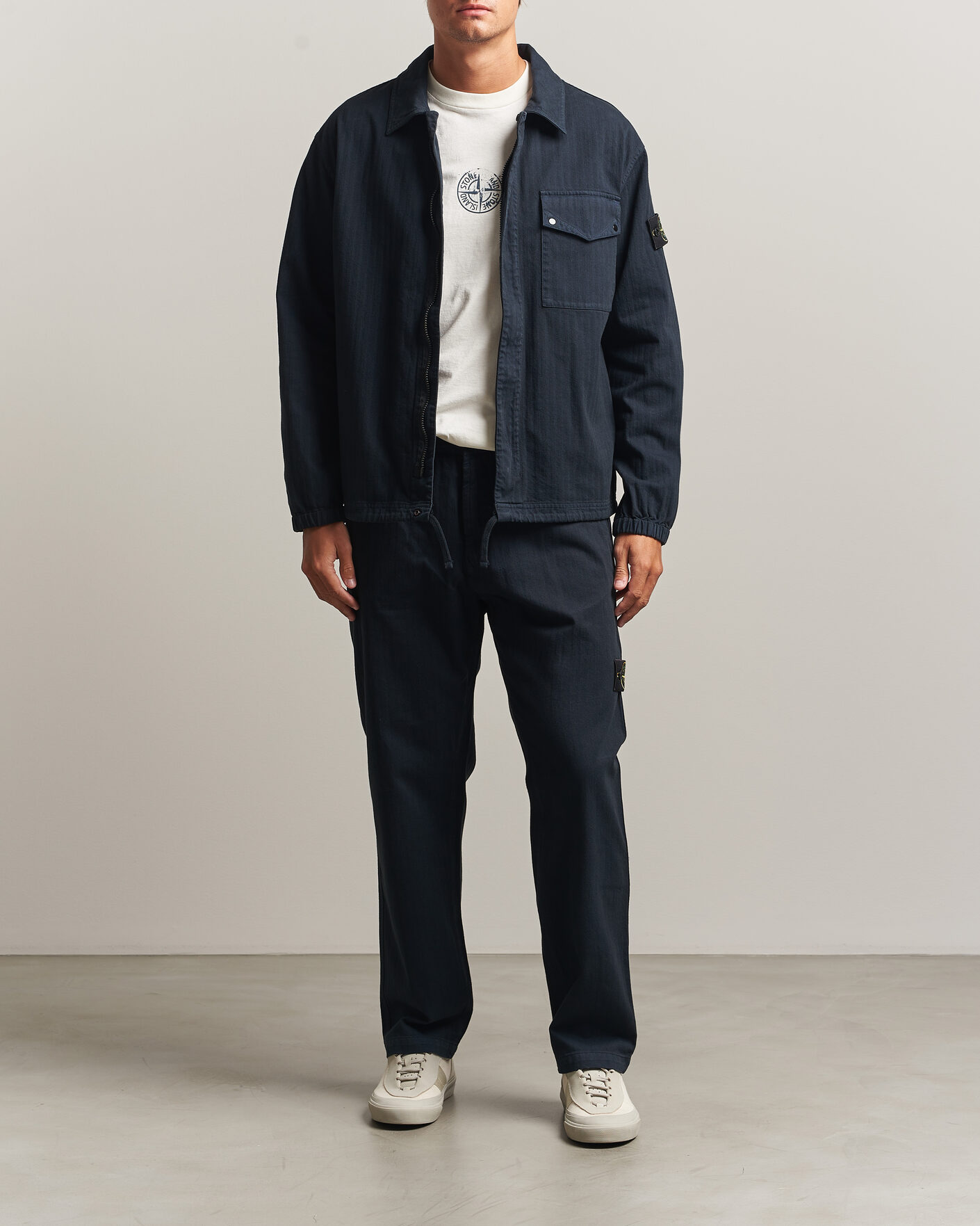 Herr | Byxor | Stone Island | Cotton Herringbone Pants Navy Blue